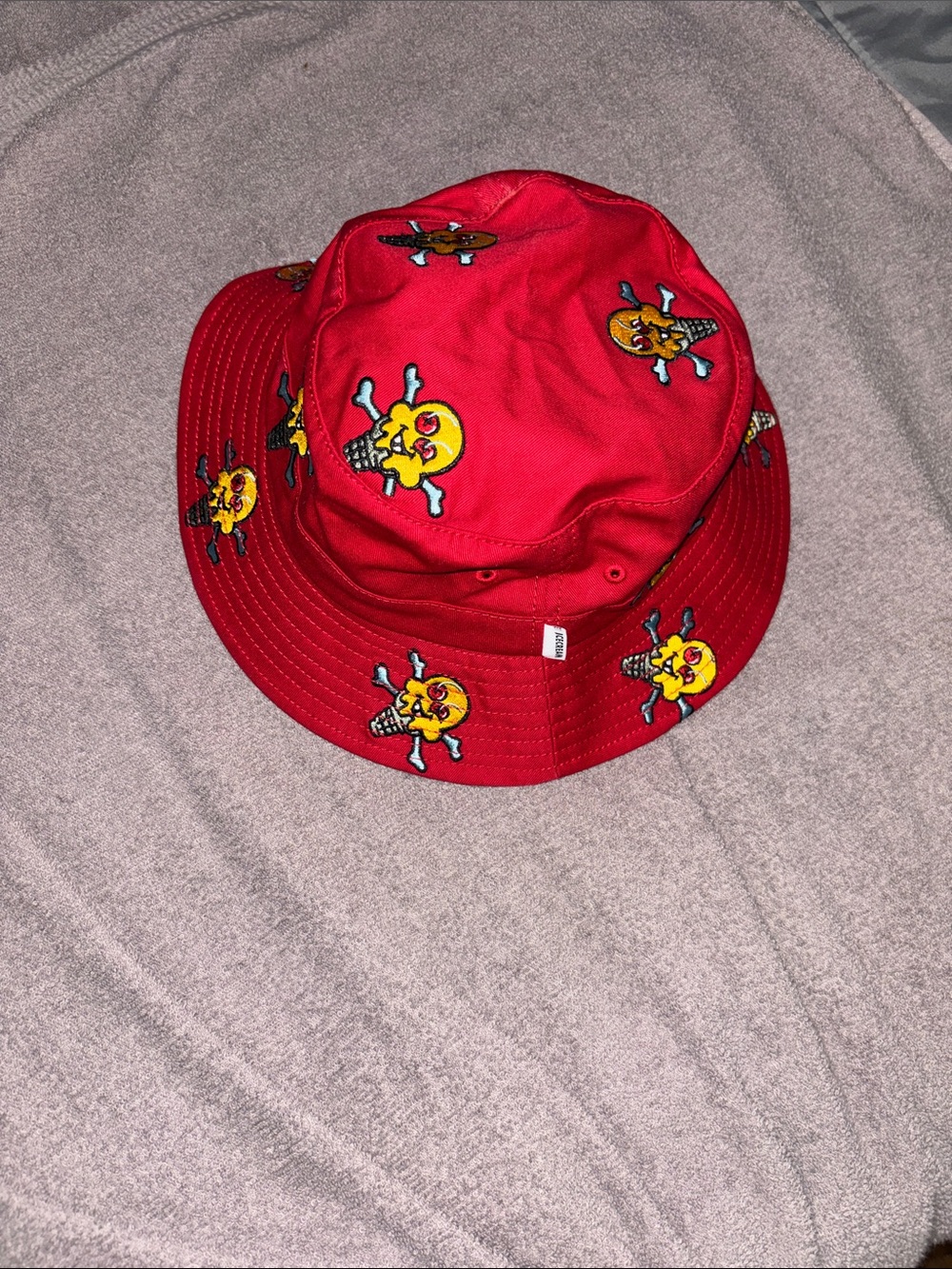 Icecream Red Embroidered Skull-Ice Cream Bucket Hat